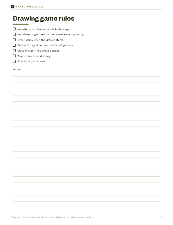 Preview of Printable Drawing Game Rules Card