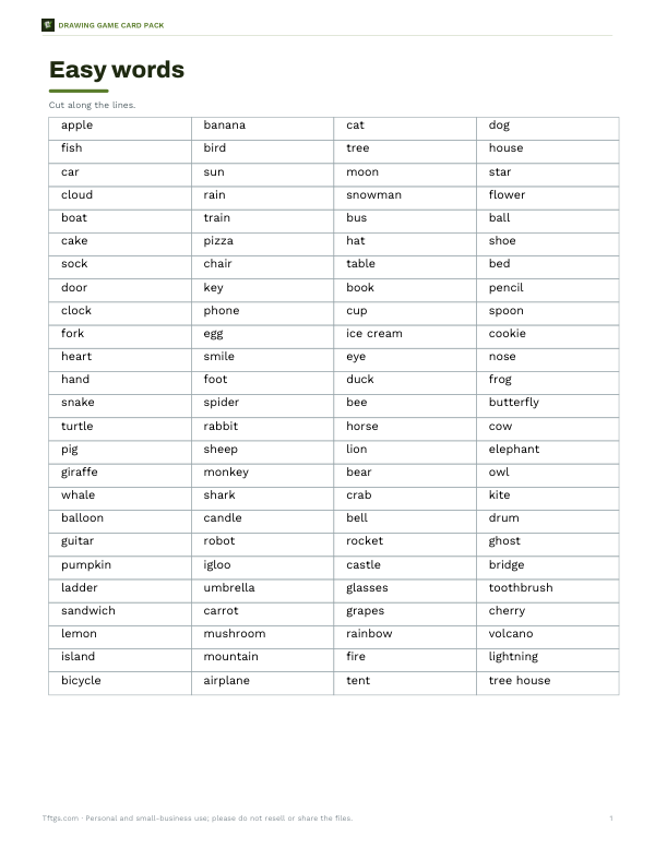 Preview of Printable Pictionary Word Cards by Level